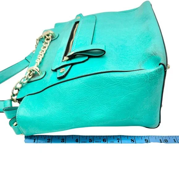 Charming Charlie Shoulder Bag Seafoam with Gold Chain Accents Striped Interior - Picture 15 of 16